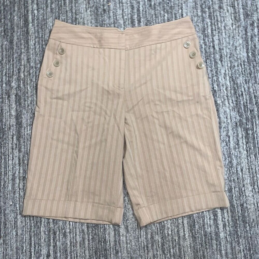 Apt 9 Womens Size 6 Sateen Stripe Dress Shorts Tan Button Details Long Length
